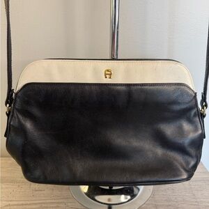 Vintage! Etienne Aigner Black and Cream Leather Crossbody Bag